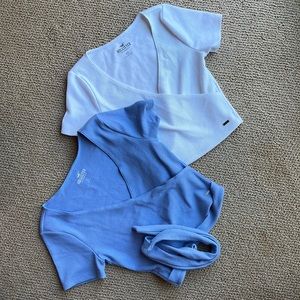 Hollister knit crop tops, blue w/ a wrap belt, super cute and flattering in XS.